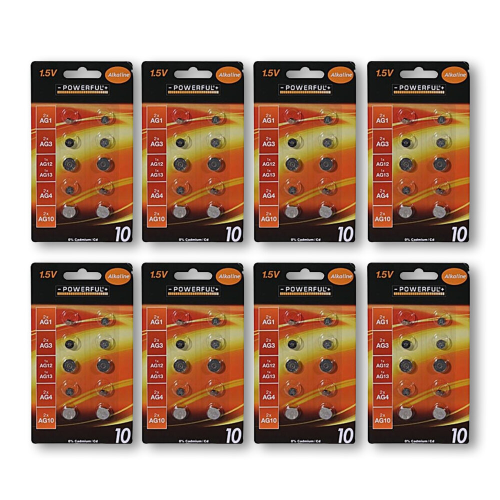 Merkloos 80 pieces Button Cells and Batteries - Alkaline and Lithium, Silver, 1.5V, with AG1, AG3, AG12, AG13, AG4 and AG10. Merkloos 80 pieces Button Cells and Batteries - Alkaline and Lithium, Silver, 1.5V, with AG1, AG3, AG12, AG13, AG4 and AG10.