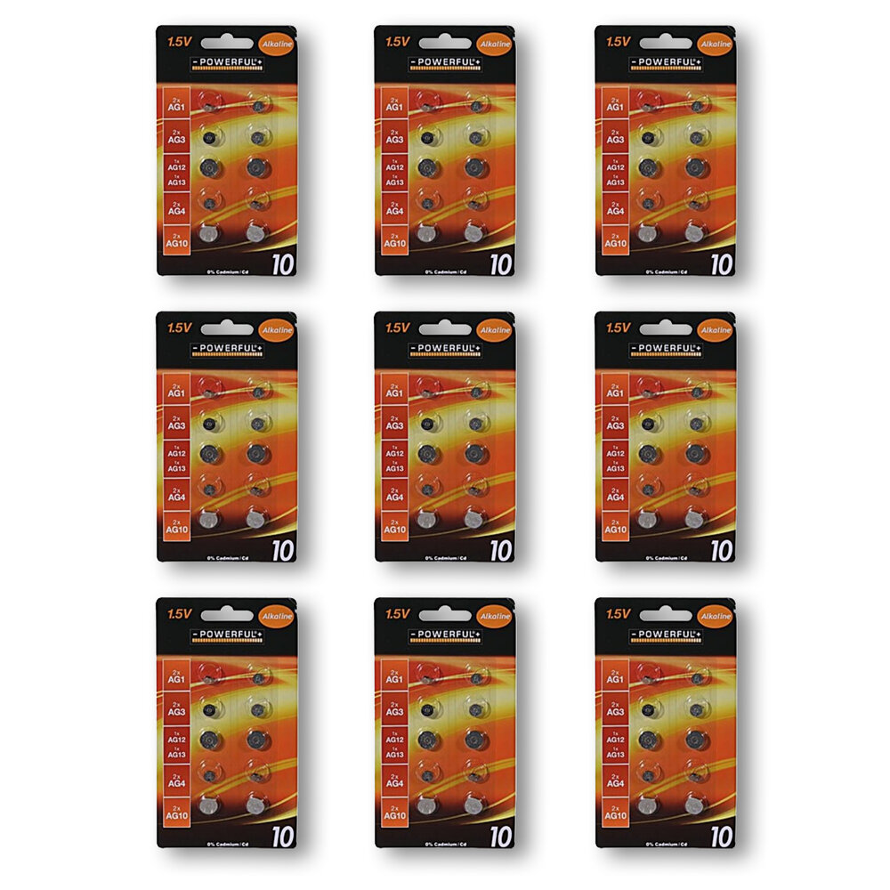 Merkloos 90 stuks Hoogwaardige Knoopcellen en Batterijen - Alkaline en Lithium, Zilver, 1.5V Voltage, inclusief AG1, AG3, AG12, AG13, AG4 en AG10. Merkloos 90 stuks Hoogwaardige Knoopcellen en Batterijen - Alkaline en Lithium, Zilver, 1.5V Voltage, inclusief AG1, AG3, AG12, AG13, AG4 en AG10.