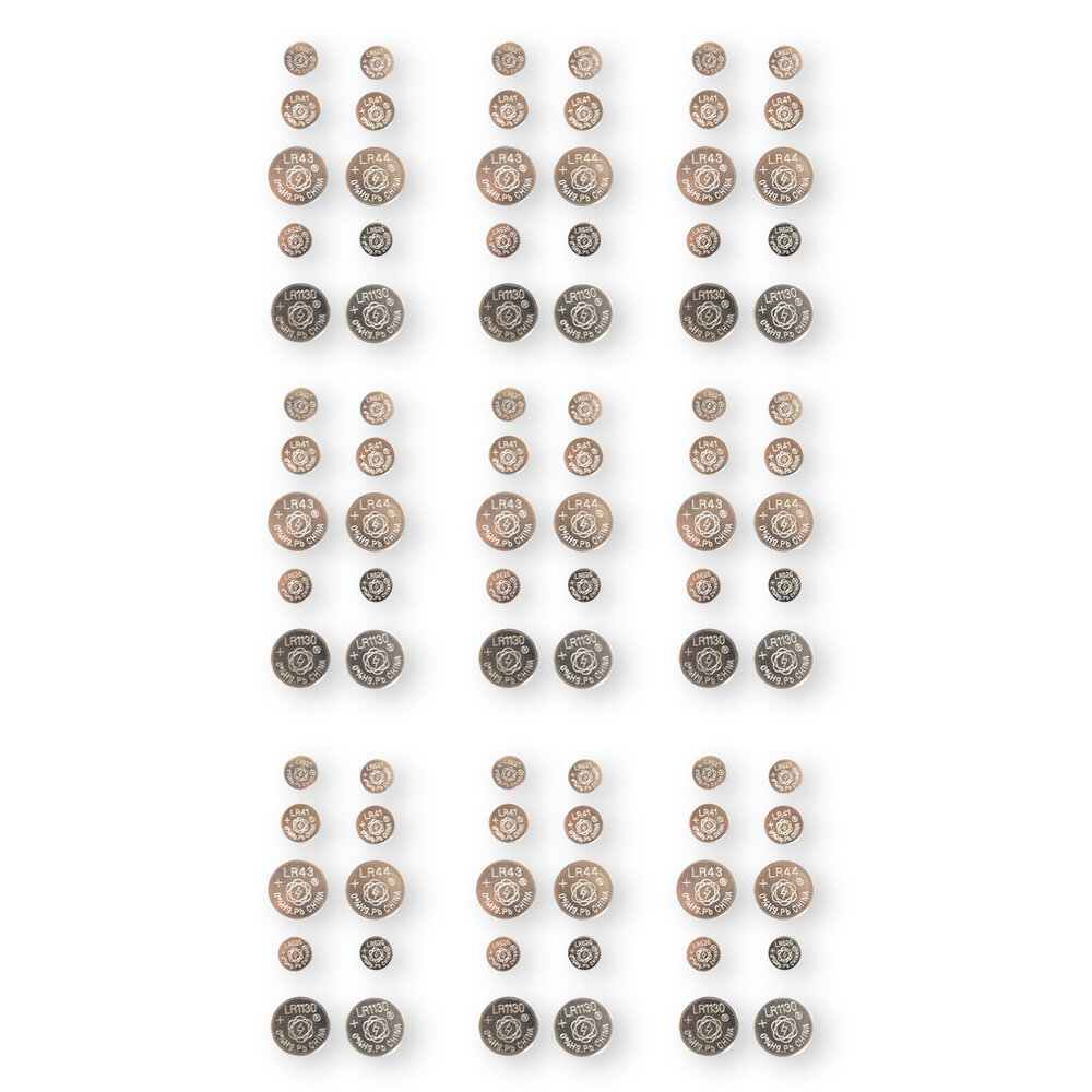 Merkloos 90 pieces High Quality Button Cells and Batteries - Alkaline and Lithium, Silver, 1.5V Voltage, including AG1, AG3, AG12, AG13, AG4 and AG10. Merkloos 90 pieces High Quality Button Cells and Batteries - Alkaline and Lithium, Silver, 1.5V Voltage, including AG1, AG3, AG12, AG13, AG4 and AG10.