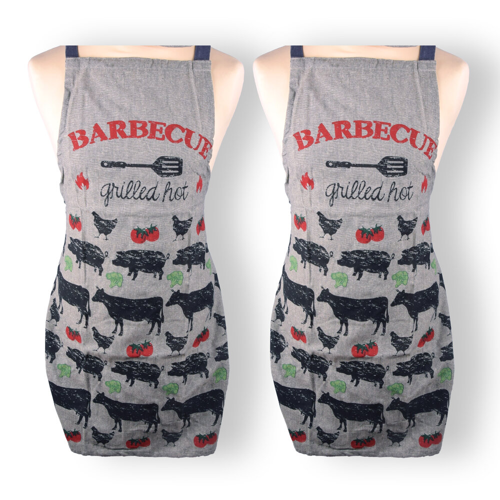 Discountershop Set of 2 Stylish Gray Aprons - Kitchen Aprons for Chefs: Lightweight 100% Cotton Baker's Apron - Dimensions: 115cm x 61cm