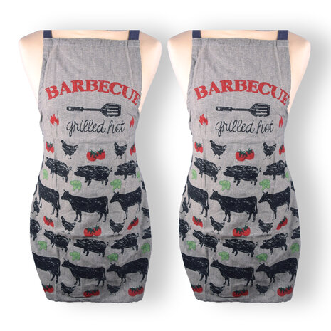 Discountershop Set of 2 Stylish Gray Aprons - Kitchen Aprons for Chefs: Lightweight 100% Cotton Baker's Apron - Dimensions: 115cm x 61cm