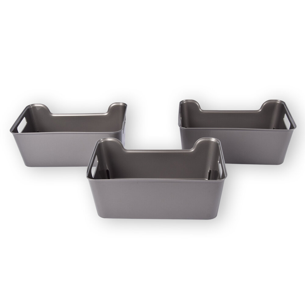 Discountershop Stylish Storage Baskets Made Of Gray Plastic - Set Of 3 Pieces - Compact And Lightweight - Capacity Of 1 Liter - Dimensions 17.5cm x 27cm x 11cm. Discountershop Stylish Storage Baskets Made Of Gray Plastic - Set Of 3 Pieces - Compact And Lightweight - Capacity Of 1 Liter - Dimensions 17.5cm x 27cm x 11cm.