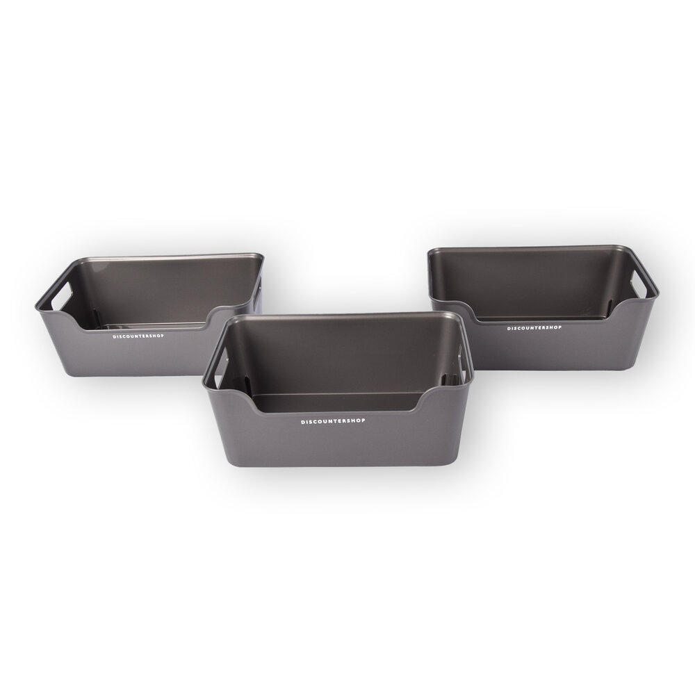 Discountershop Stylish Storage Baskets Made Of Gray Plastic - Set Of 3 Pieces - Compact And Lightweight - Capacity Of 1 Liter - Dimensions 17.5cm x 27cm x 11cm. Discountershop Stylish Storage Baskets Made Of Gray Plastic - Set Of 3 Pieces - Compact And Lightweight - Capacity Of 1 Liter - Dimensions 17.5cm x 27cm x 11cm.