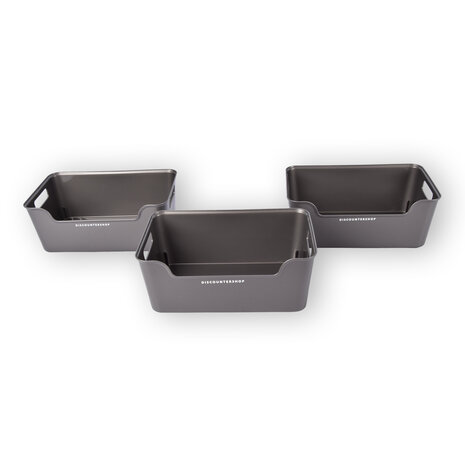 Discountershop Stylish Storage Baskets Made Of Gray Plastic - Set Of 3 Pieces - Compact And Lightweight - Capacity Of 1 Liter - Dimensions 17.5cm x 27cm x 11cm. Discountershop Stylish Storage Baskets Made Of Gray Plastic - Set Of 3 Pieces - Compact And Lightweight - Capacity Of 1 Liter - Dimensions 17.5cm x 27cm x 11cm.