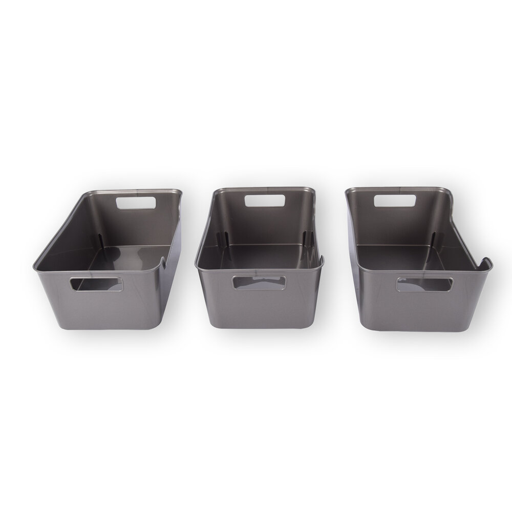 Discountershop Stijlvolle Opbergmanden Van Grijs Plastic - Set Van 3 Stuks - Compact En Lichtgewicht - Inhoud Van 1 Liter - Afmetingen 17,5cm x 27cm x 11cm.