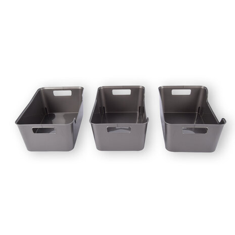 Discountershop Stylish Storage Baskets Made Of Gray Plastic - Set Of 3 Pieces - Compact And Lightweight - Capacity Of 1 Liter - Dimensions 17.5cm x 27cm x 11cm. Discountershop Stylish Storage Baskets Made Of Gray Plastic - Set Of 3 Pieces - Compact And Lightweight - Capacity Of 1 Liter - Dimensions 17.5cm x 27cm x 11cm.