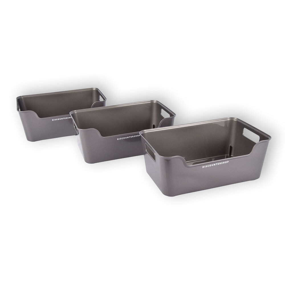 Discountershop Stylish Storage Baskets Made Of Gray Plastic - Set Of 3 Pieces - Compact And Lightweight - Capacity Of 1 Liter - Dimensions 17.5cm x 27cm x 11cm. Discountershop Stylish Storage Baskets Made Of Gray Plastic - Set Of 3 Pieces - Compact And Lightweight - Capacity Of 1 Liter - Dimensions 17.5cm x 27cm x 11cm.