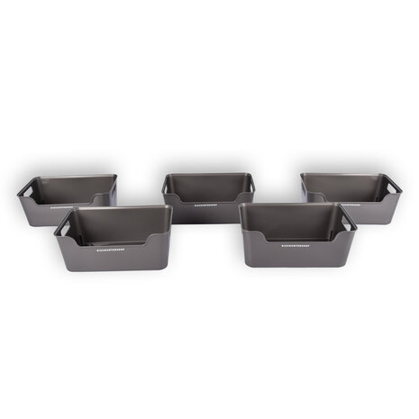 Discountershop Five Stylish Gray Plastic Storage Baskets: Compact, Lightweight And With A Capacity Of 1 Liter Per Basket. Perfect Size: 17.5cm x 27cm x 11cm. Discountershop Five Stylish Gray Plastic Storage Baskets: Compact, Lightweight And With A Capacity Of 1 Liter Per Basket. Perfect Size: 17.5cm x 27cm x 11cm.