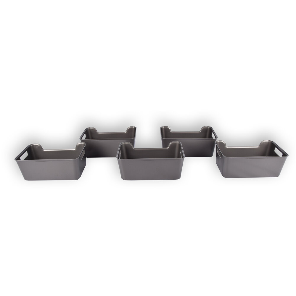 Discountershop Five Stylish Gray Plastic Storage Baskets: Compact, Lightweight And With A Capacity Of 1 Liter Per Basket. Perfect Size: 17.5cm x 27cm x 11cm. Discountershop Five Stylish Gray Plastic Storage Baskets: Compact, Lightweight And With A Capacity Of 1 Liter Per Basket. Perfect Size: 17.5cm x 27cm x 11cm.