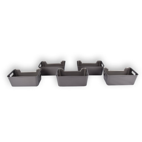 Discountershop Five Stylish Gray Plastic Storage Baskets: Compact, Lightweight And With A Capacity Of 1 Liter Per Basket. Perfect Size: 17.5cm x 27cm x 11cm. Discountershop Five Stylish Gray Plastic Storage Baskets: Compact, Lightweight And With A Capacity Of 1 Liter Per Basket. Perfect Size: 17.5cm x 27cm x 11cm.