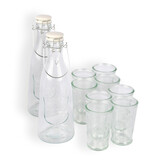 Discountershop Elegant Glass Carafe and Drinking Glass Set: 2 Carafes of 1 Liter and 8 Glasses of 250ml Discountershop Elegant Glass Carafe and Drinking Glass Set: 2 Carafes of 1 Liter and 8 Glasses of 250ml