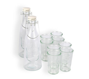 Discountershop Elegant Glass Carafe and Drinking Glass Set: 2 Carafes of 1 Liter and 8 Glasses of 250ml Discountershop Elegant Glass Carafe and Drinking Glass Set: 2 Carafes of 1 Liter and 8 Glasses of 250ml