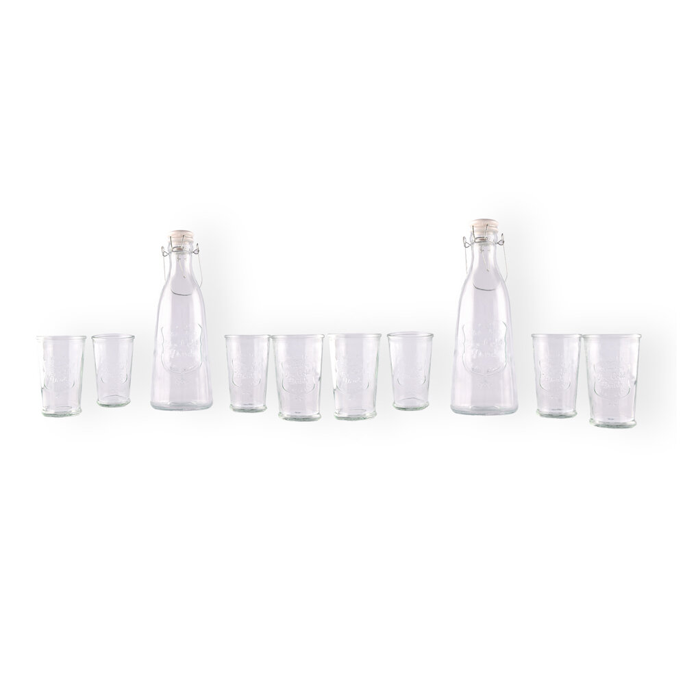 Discountershop Elegant Glass Carafe and Drinking Glass Set: 2 Carafes of 1 Liter and 8 Glasses of 250ml Discountershop Elegant Glass Carafe and Drinking Glass Set: 2 Carafes of 1 Liter and 8 Glasses of 250ml