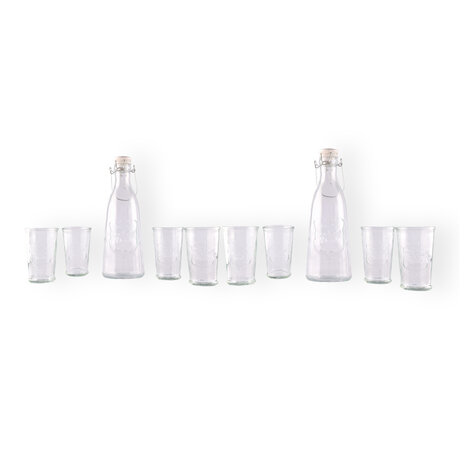 Discountershop Elegant Glass Carafe and Drinking Glass Set: 2 Carafes of 1 Liter and 8 Glasses of 250ml Discountershop Elegant Glass Carafe and Drinking Glass Set: 2 Carafes of 1 Liter and 8 Glasses of 250ml