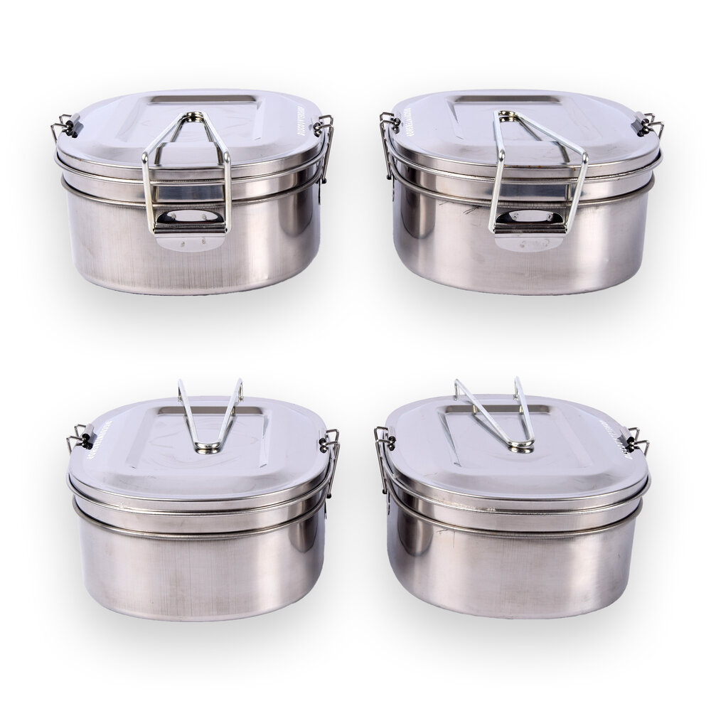 Discountershop Houd Je Lunch Vers En Georganiseerd: 2x Broodtrommel, Roestvrij Staal, Deksel, Schap, 1.2L - Afmetingen 18cm x 14cm x 7.5cm