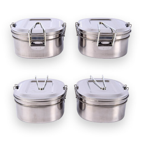 Discountershop Keep Your Lunch Fresh And Organised: 2x Bread Bin, Stainless Steel, Lid, Shelf, 1.2L - Dimensions 18cm x 14cm x 7.5cm