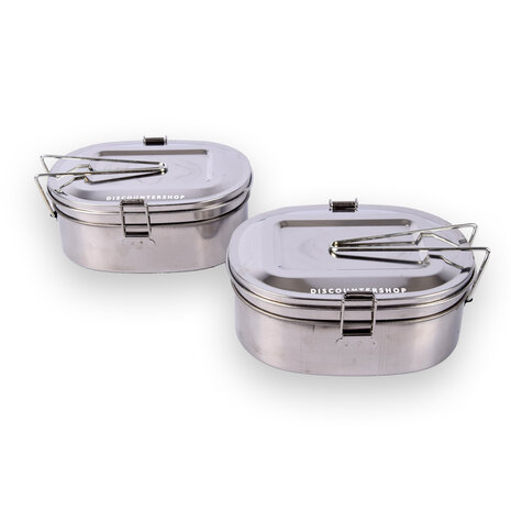 Discountershop Houd Je Lunch Vers En Georganiseerd: 2x Broodtrommel, Roestvrij Staal, Deksel, Schap, 1.2L - Afmetingen 18cm x 14cm x 7.5cm