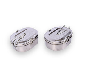 Discountershop Keep Your Lunch Fresh And Organised: 2x Bread Bin, Stainless Steel, Lid, Shelf, 1.2L - Dimensions 18cm x 14cm x 7.5cm