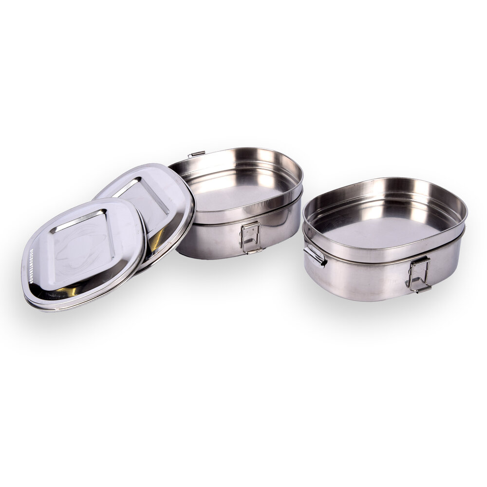 Discountershop Houd Je Lunch Vers En Georganiseerd: 2x Broodtrommel, Roestvrij Staal, Deksel, Schap, 1.2L - Afmetingen 18cm x 14cm x 7.5cm