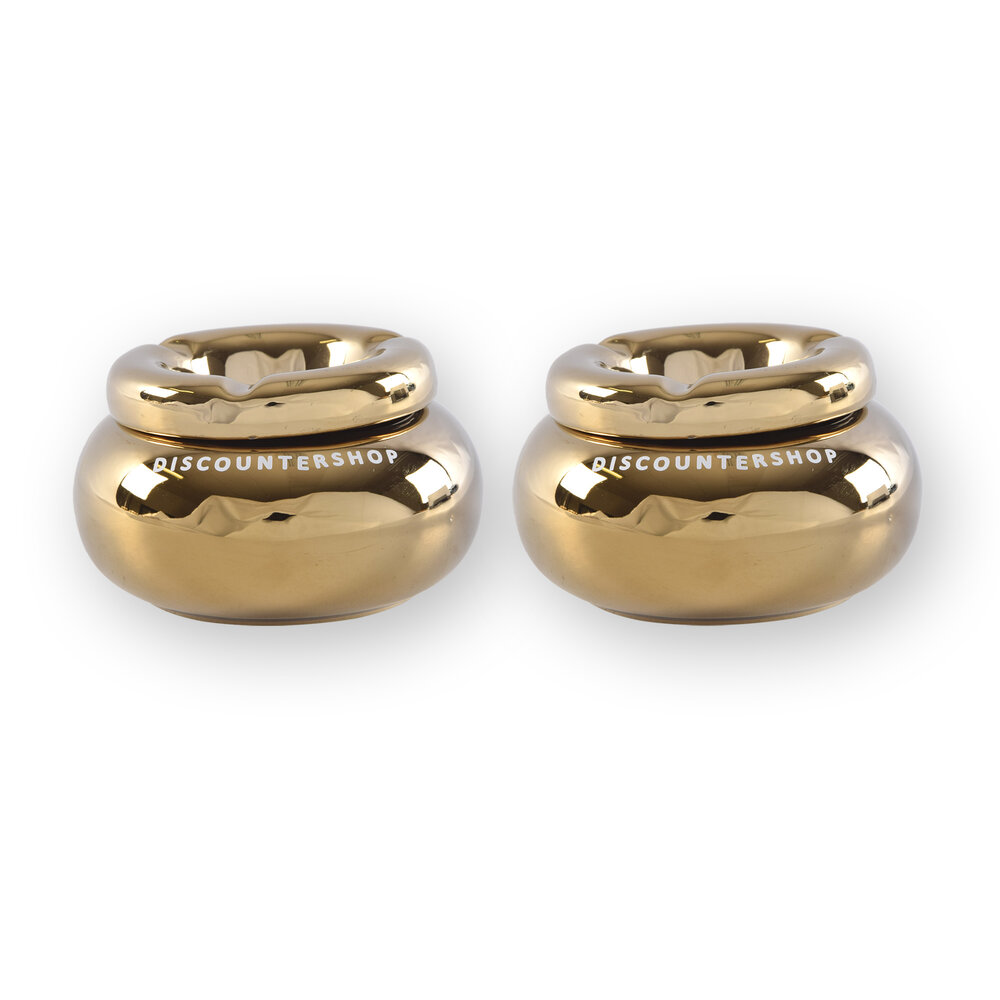 Discountershop Twee Asbakken Voor Een Complete Rookbeleving: Goudkleurig Dolomiet, Ø 11cm, 6cm Hoog - Perfect Voor Sigarettenas Discountershop Twee Asbakken Voor Een Complete Rookbeleving: Goudkleurig Dolomiet, Ø 11cm, 6cm Hoog - Perfect Voor Sigarettenas