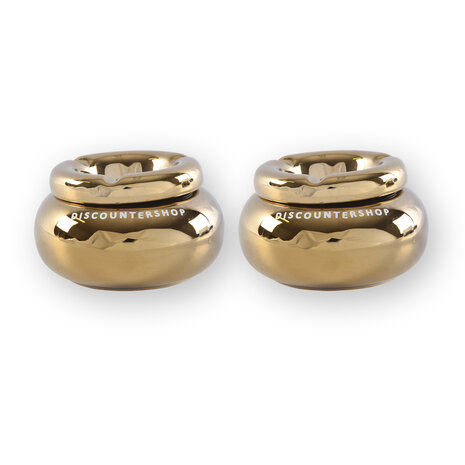Discountershop Twee Asbakken Voor Een Complete Rookbeleving: Goudkleurig Dolomiet, Ø 11cm, 6cm Hoog - Perfect Voor Sigarettenas Discountershop Twee Asbakken Voor Een Complete Rookbeleving: Goudkleurig Dolomiet, Ø 11cm, 6cm Hoog - Perfect Voor Sigarettenas