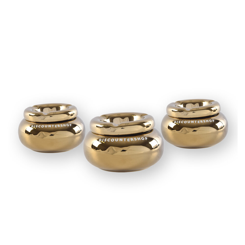 Discountershop Three Stylish Gold Ashtrays: Ø 11cm, 6cm High, Luxury Smoking Accessory - Ashtrays For Cigarettes Discountershop Three Stylish Gold Ashtrays: Ø 11cm, 6cm High, Luxury Smoking Accessory - Ashtrays For Cigarettes