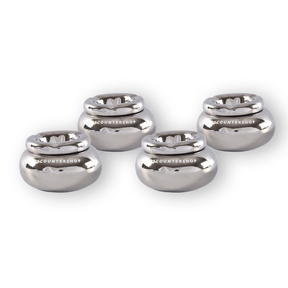 Discountershop Set Of 4 Silver-colored Dolomite Ashtrays - Suitable For Cigarette Ash - Dimensions 11cm Diameter: 6Cm Height - Luxury Smoking Accessory.