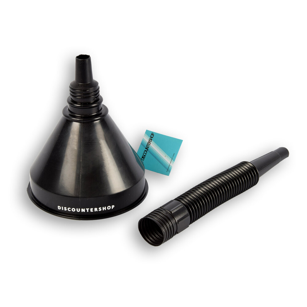 Discountershop Black Funnel Set 2-in-1 Flexible for Jobs - Plastic, Removable Filter, Suitable for Oil and Fuels