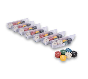 Discountershop 8x 48-delige Pokerchips - Pokerset | Pokeren, Casino | Plastic | Rood, Blauw, Zwart, Wit, Geel, Groen | 20.5cm x 6.5cm x 5cm | Aanbevolen vanaf 10 jaar Discountershop 8x 48-delige Pokerchips - Pokerset | Pokeren, Casino | Plastic | Rood, Blauw, Zwart, Wit, Geel, Groen | 20.5cm x 6.5cm x 5cm | Aanbevolen vanaf 10 jaar