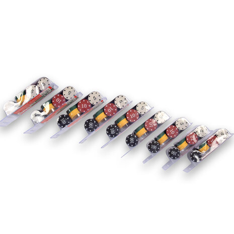 Discountershop 9x 48-delige Pokerchips - Pokerset | Pokeren, Casino | Plastic | Rood, Blauw, Zwart, Wit, Geel, Groen | 20.5cm x 6.5cm x 5cm | Aanbevolen vanaf 10 jaar Discountershop 9x 48-delige Pokerchips - Pokerset | Pokeren, Casino | Plastic | Rood, Blauw, Zwart, Wit, Geel, Groen | 20.5cm x 6.5cm x 5cm | Aanbevolen vanaf 10 jaar