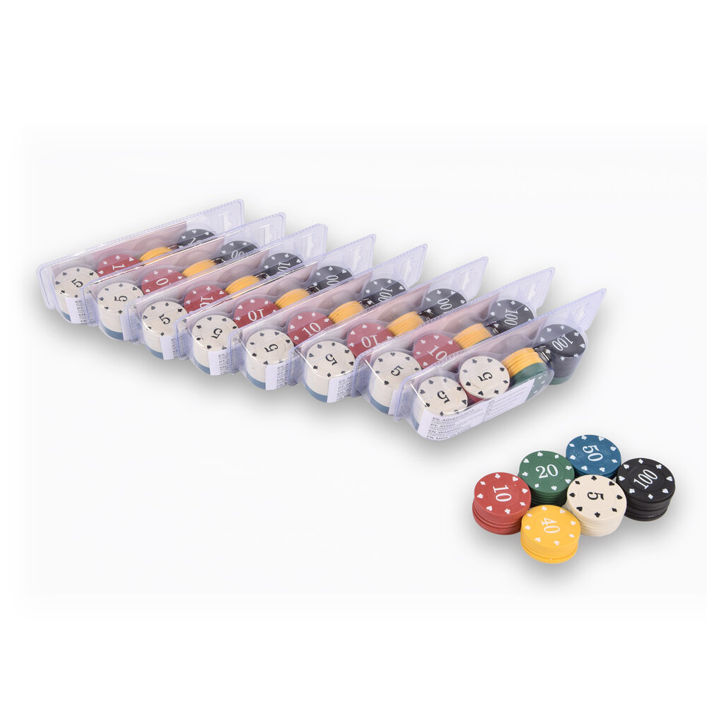 Discountershop 9x 48-piece Poker chips - Poker set | Card game, Poker, Casino | Plastic | Red, Blue, Black, White, Yellow, Green | 20.5cm x 6.5cm x 5cm | Recommended from 10 years Discountershop 9x 48-piece Poker chips - Poker set | Card game, Poker, Casino | Plastic | Red, Blue, Black, White, Yellow, Green | 20.5cm x 6.5cm x 5cm | Recommended from 10 years