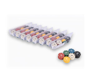Discountershop 9x 48-piece Poker chips - Poker set | Card game, Poker, Casino | Plastic | Red, Blue, Black, White, Yellow, Green | 20.5cm x 6.5cm x 5cm | Recommended from 10 years Discountershop 9x 48-piece Poker chips - Poker set | Card game, Poker, Casino | Plastic | Red, Blue, Black, White, Yellow, Green | 20.5cm x 6.5cm x 5cm | Recommended from 10 years