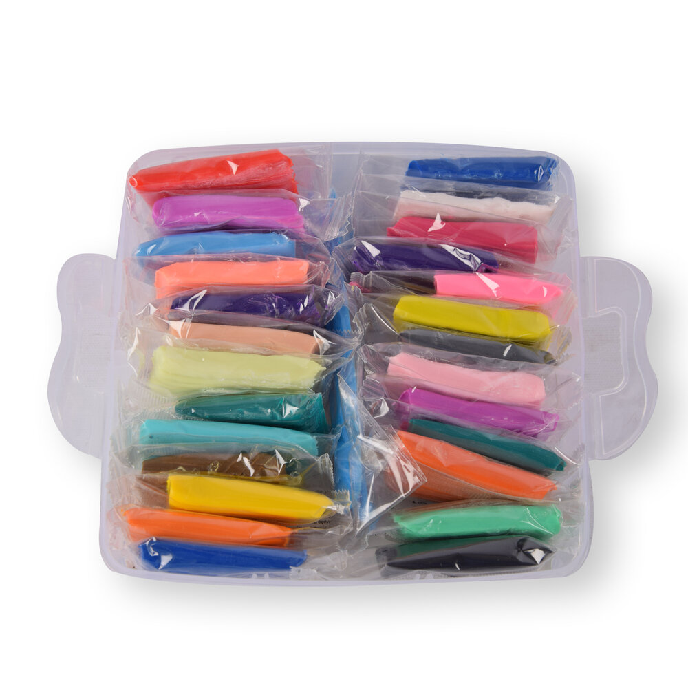 Discountershop Polymer Clay Set - 26 Pieces of Clay and 5 Tools - Handy Storage Case - Multi Collor - Suitable for Modeling and Crafts