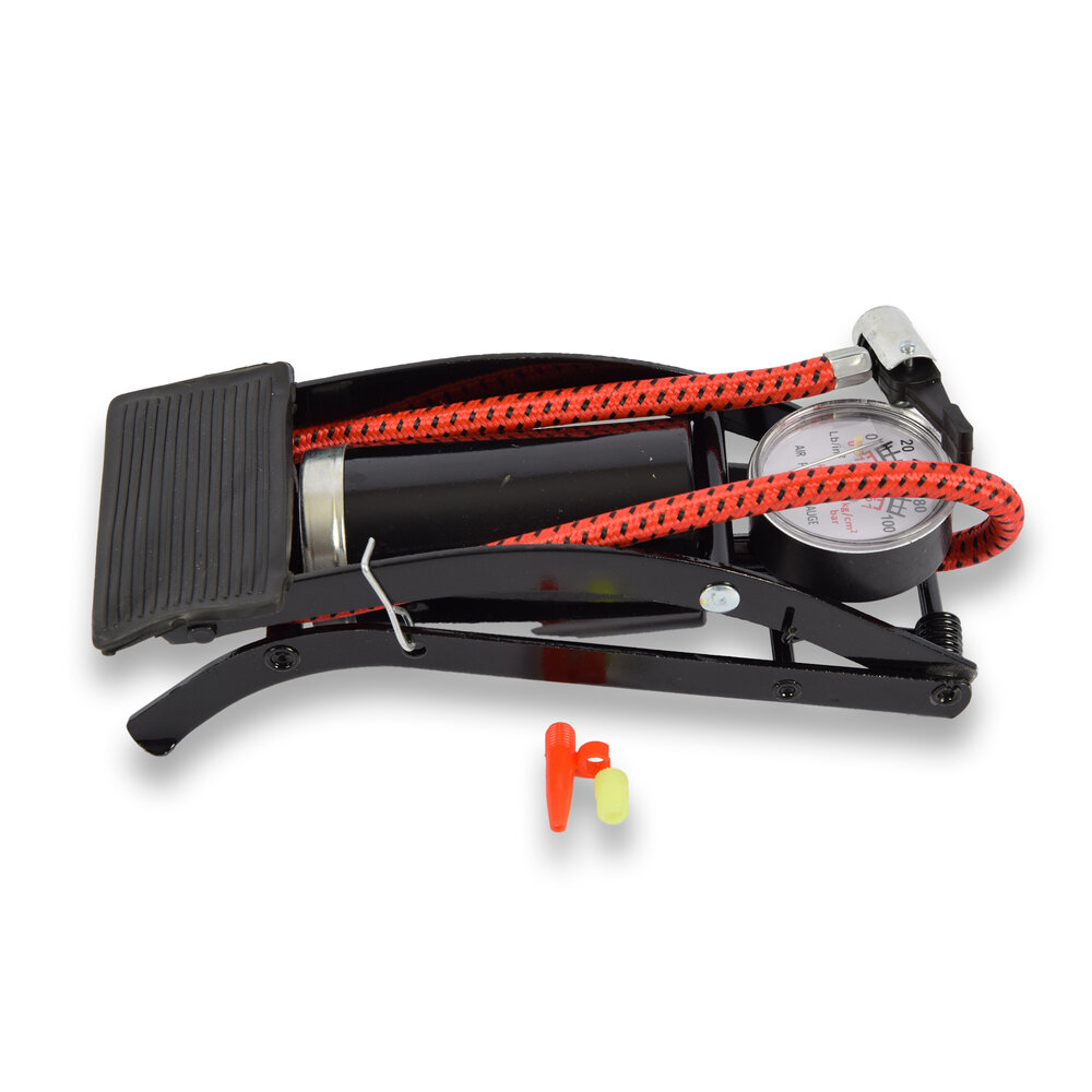 Discountershop Krachtige Voetpomp - Zwarte, Zilveren & Rode Luchtpomp voor Banden - 100Bar - Discountershop Discountershop Krachtige Voetpomp - Zwarte, Zilveren & Rode Luchtpomp voor Banden - 100Bar - Discountershop