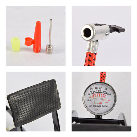 Discountershop Powerful Foot Pump - Black, Silver & Red Air Pump for Tires - 100Bar - Discountershop Discountershop Powerful Foot Pump - Black, Silver & Red Air Pump for Tires - 100Bar - Discountershop
