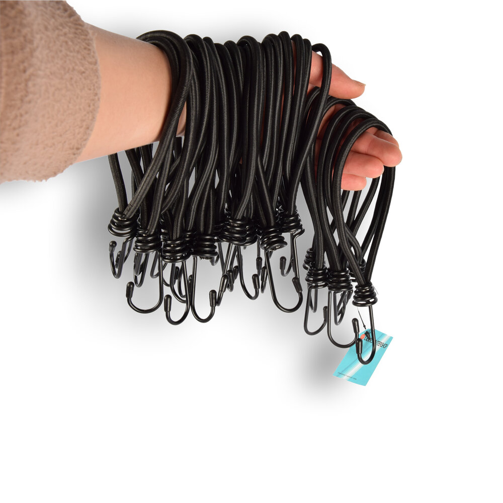 Discountershop 30 Stuks | Mini Snelbinder | Spanelastiek Met Haak | Solide En Stevig | Zwart | Spinbinder | Sjorbanden | 20Lm Length