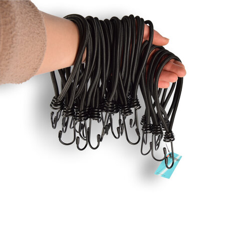 Discountershop 30 Stuks | Mini Snelbinder | Spanelastiek Met Haak | Solide En Stevig | Zwart | Spinbinder | Sjorbanden | 20Lm Length