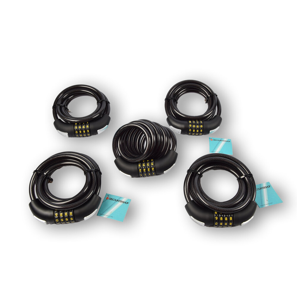 Discountershop 5x Topkwaliteit Zwarte Fietssloten Set met Cijfer- en Kabelslot - Anti-Diefstal, Lichtgewicht (425g), 180cm x 10mm Discountershop 5x Topkwaliteit Zwarte Fietssloten Set met Cijfer- en Kabelslot - Anti-Diefstal, Lichtgewicht (425g), 180cm x 10mm