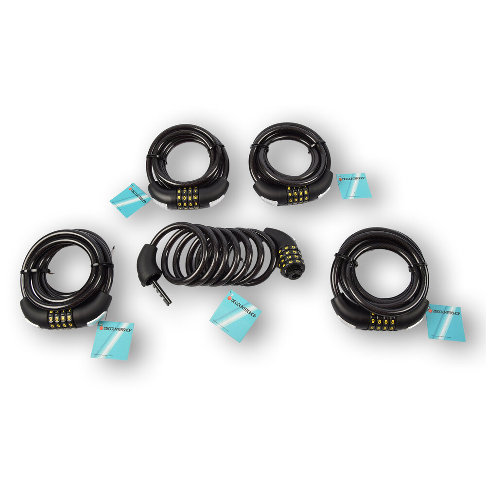Discountershop 5x Top Quality Black Bicycle Lock Set with Number and Cable Lock - Anti-Theft, Lightweight (425g), 180cm x 10mm Discountershop 5x Top Quality Black Bicycle Lock Set with Number and Cable Lock - Anti-Theft, Lightweight (425g), 180cm x 10mm