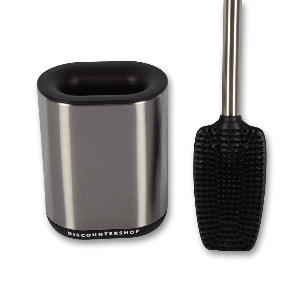 Discountershop Luxe Zilveren Staande Toiletborstel met Houder - Modern Badkameraccessoire van Roestvrij Staal - 53cm x 7.50cm x 11.40cm Discountershop Luxe Zilveren Staande Toiletborstel met Houder - Modern Badkameraccessoire van Roestvrij Staal - 53cm x 7.50cm x 11.40cm