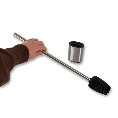 Discountershop Luxury Silver Standing Toilet Brush with Holder - Modern Bathroom Accessory made of Stainless Steel - 53cm x 7.50cm x 11.40cm Discountershop Luxury Silver Standing Toilet Brush with Holder - Modern Bathroom Accessory made of Stainless Steel - 53cm x 7.50cm x 11.40cm