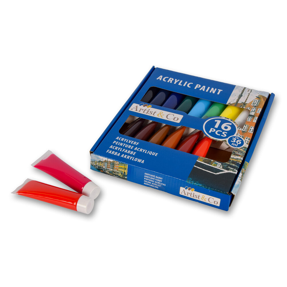 Discountershop Prachtige Acrylverf Set - Multikleurige Acrylverf Set voor Alle Leeftijden - 16 Kleuren, 36 ml Discountershop Prachtige Acrylverf Set - Multikleurige Acrylverf Set voor Alle Leeftijden - 16 Kleuren, 36 ml