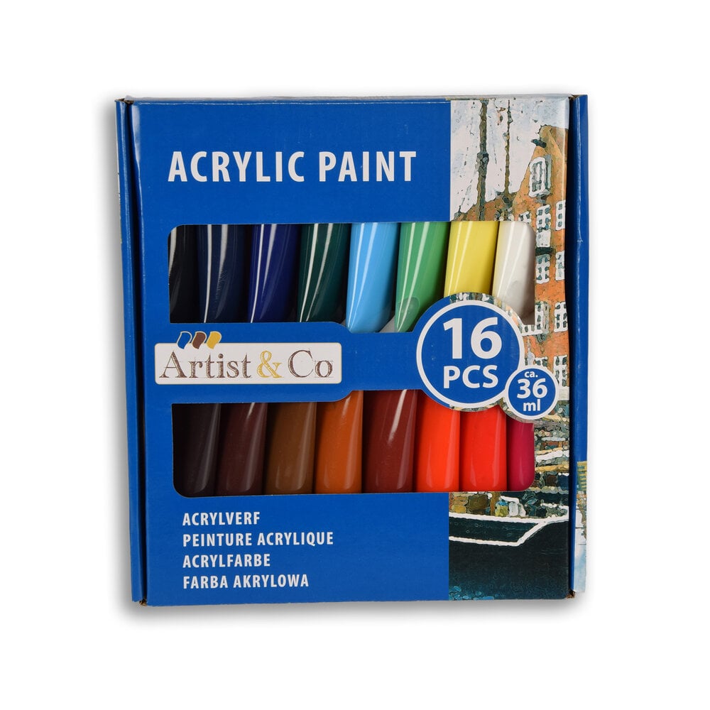 Discountershop Prachtige Acrylverf Set - Multikleurige Acrylverf Set voor Alle Leeftijden - 16 Kleuren, 36 ml Discountershop Prachtige Acrylverf Set - Multikleurige Acrylverf Set voor Alle Leeftijden - 16 Kleuren, 36 ml