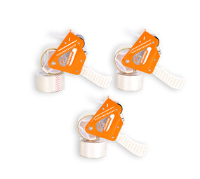 Discountershop Tape Dispenser Set: 3 Pieces, each including 6 Tapes (15cm x 48cm) - Adhesive Tape Holder in White & Orange - Made of Plastic & Metal Discountershop Tape Dispenser Set: 3 Pieces, each including 6 Tapes (15cm x 48cm) - Adhesive Tape Holder in White & Orange - Made of Plastic & Metal
