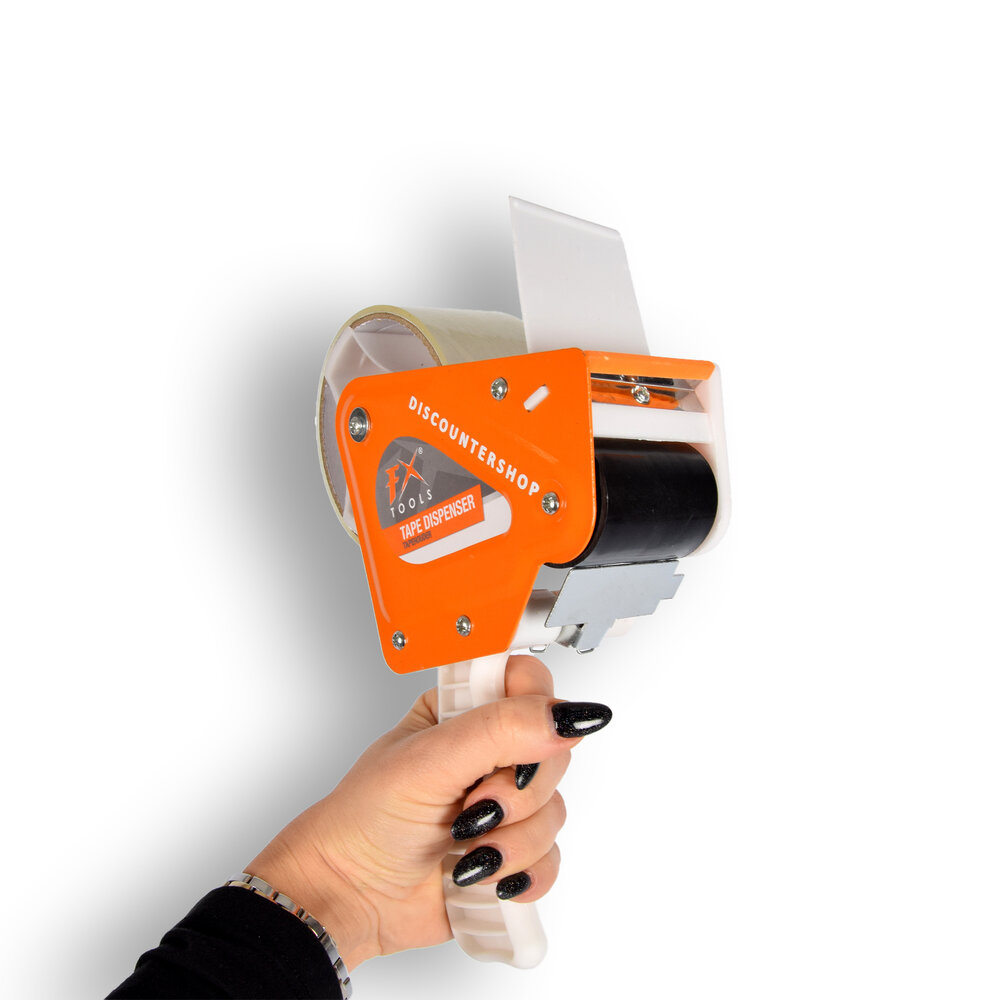Discountershop Tape Dispenser Set: 3 Pieces, each including 6 Tapes (15cm x 48cm) - Adhesive Tape Holder in White & Orange - Made of Plastic & Metal Discountershop Tape Dispenser Set: 3 Pieces, each including 6 Tapes (15cm x 48cm) - Adhesive Tape Holder in White & Orange - Made of Plastic & Metal