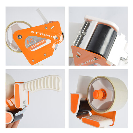 Discountershop Tape Dispenser Set: 3 Pieces, each including 6 Tapes (15cm x 48cm) - Adhesive Tape Holder in White & Orange - Made of Plastic & Metal Discountershop Tape Dispenser Set: 3 Pieces, each including 6 Tapes (15cm x 48cm) - Adhesive Tape Holder in White & Orange - Made of Plastic & Metal