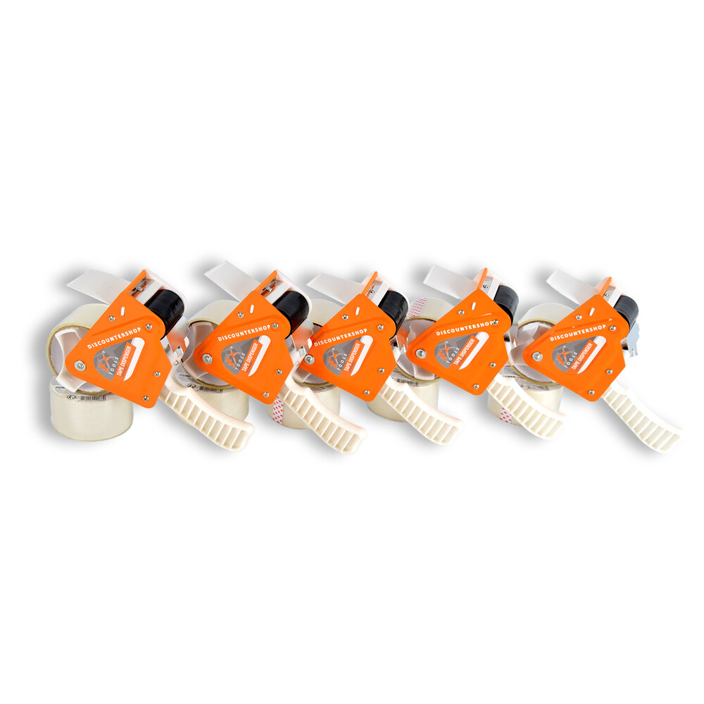 Discountershop White & Orange Tape Dispenser Set: 5 Pieces with 10 Tapes (15cm x 48cm) - Adhesive Tape Holder - Plastic & Metal Discountershop White & Orange Tape Dispenser Set: 5 Pieces with 10 Tapes (15cm x 48cm) - Adhesive Tape Holder - Plastic & Metal