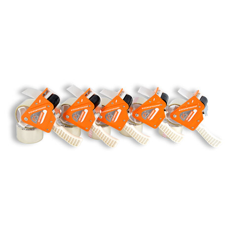 Discountershop White & Orange Tape Dispenser Set: 5 Pieces with 10 Tapes (15cm x 48cm) - Adhesive Tape Holder - Plastic & Metal Discountershop White & Orange Tape Dispenser Set: 5 Pieces with 10 Tapes (15cm x 48cm) - Adhesive Tape Holder - Plastic & Metal