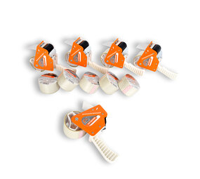 Discountershop Wit & Oranje Tape Dispenser Set: 5 Stuks met 10 Tapes (15cm x 48cm) - Plakbandhouder - Plastic & Metaal Discountershop Wit & Oranje Tape Dispenser Set: 5 Stuks met 10 Tapes (15cm x 48cm) - Plakbandhouder - Plastic & Metaal