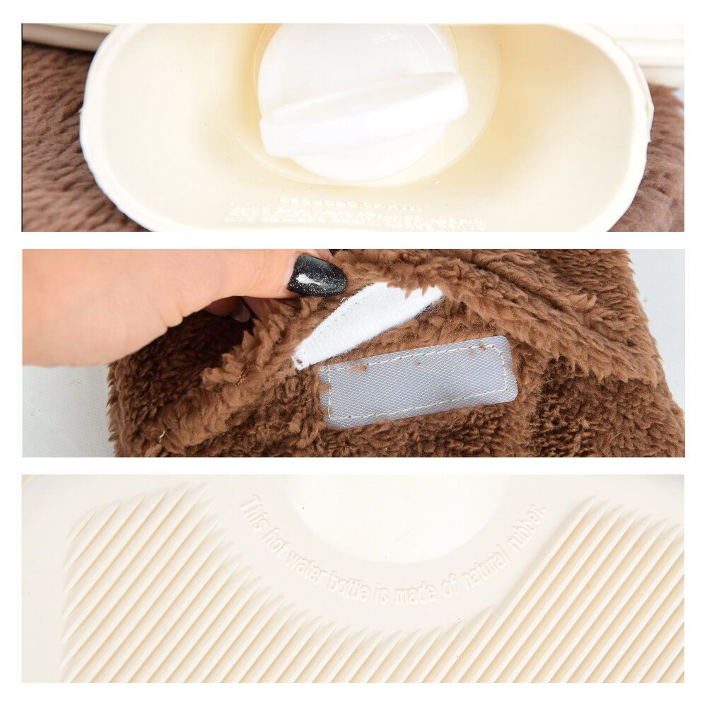 Discountershop Warmwaterkruik met Hoes - Bruine Kinderkruik - Thermokruik - Polyester en Natuurrubber - 0.85L - 29cm x 2cm x 29cm - met Zachte Beer Hoes voor Baby's